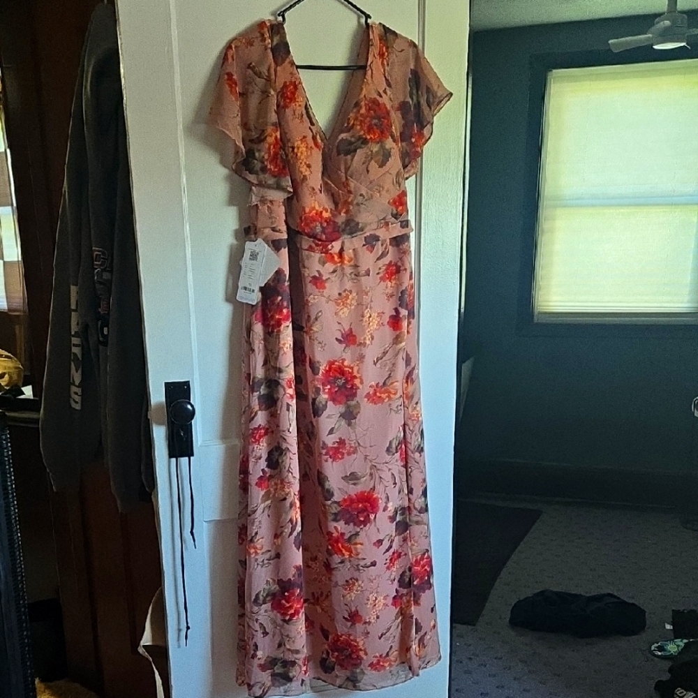 Nomi Red and Pink Ruffled Tiered Maxi Dress